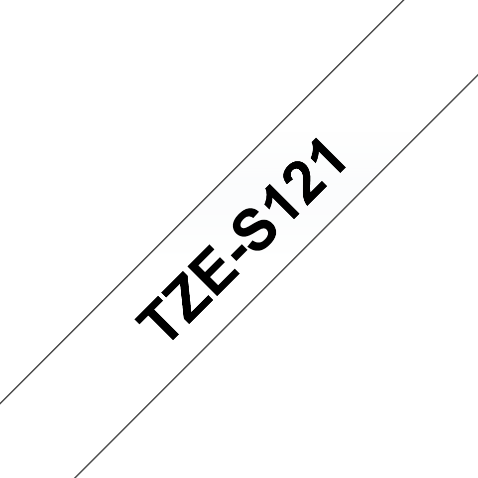 Genuine Brother TZe-S121 Labelling Tape Cassette – Black on Clear Strong Adhesive, 9mm wide